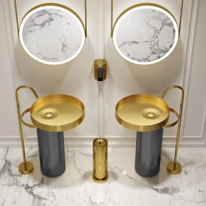 VASQUE TAM TAM PLATEAU EN ACIER INOXYDABLE NOIR ET DORE Size:560*560*830- 1818-B