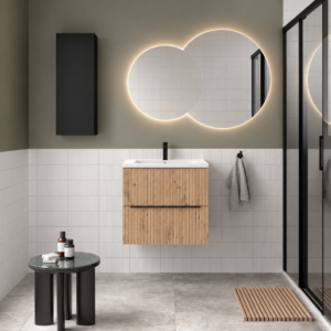 BIBA 600 meubles de salle de bain à 2 tiroirs Oak Montana + Vasque IBERIA EN PORCELAINE BLANCHE 60CM