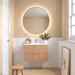 BIBA 800 meubles de salle de bain 2 tiroirs Oak Montana + Vasque IBERIA EN PORCELAINE BLANCHE 80CM