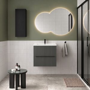 Meuble salle de bain BIBA 600 2 tiroirs métalliques avec frein ANTHRACITE MAT 598 x 540 x 450 mm + Vasque IBERIA EN PORCELAINE BLANCHE 60CM