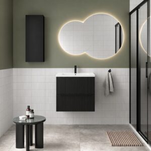 Meuble salle de bain BIBA 600 2 tiroirs métalliques avec frein BLACK VELVET 598 x 540 x 450 mm + Vasque IBERIA EN PORCELAINE BLANCHE 60CM