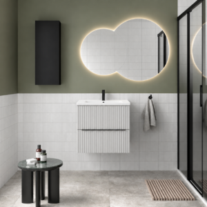 Meuble salle de bain BIBA 600 2 tiroirs métalliques avec frein WHITE COTTON 598 x 540 x 450 mm + Vasque IBERIA EN PORCELAINE BLANCHE 60CM