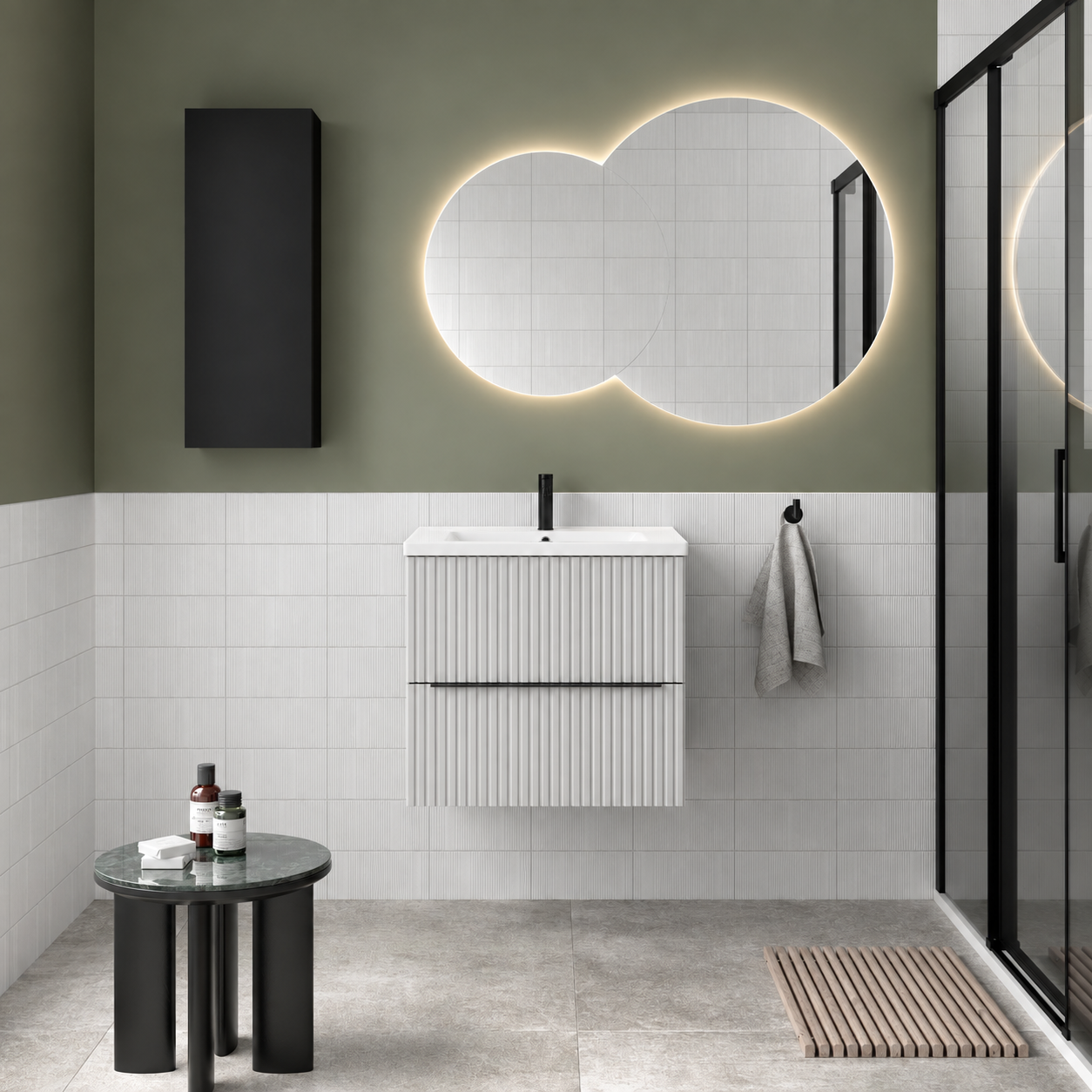 Meuble salle de bain BIBA 600 2 tiroirs métalliques avec frein WHITE COTTON 598 x 540 x 450 mm + Vasque IBERIA EN PORCELAINE BLANCHE 60CM