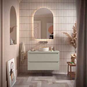 Mobilier de salle de bain à 2 tiroirs Monterrey 1000 Moon Grey +  Vasque IBERIA EN PORCELAINE BLANCHE 100CM