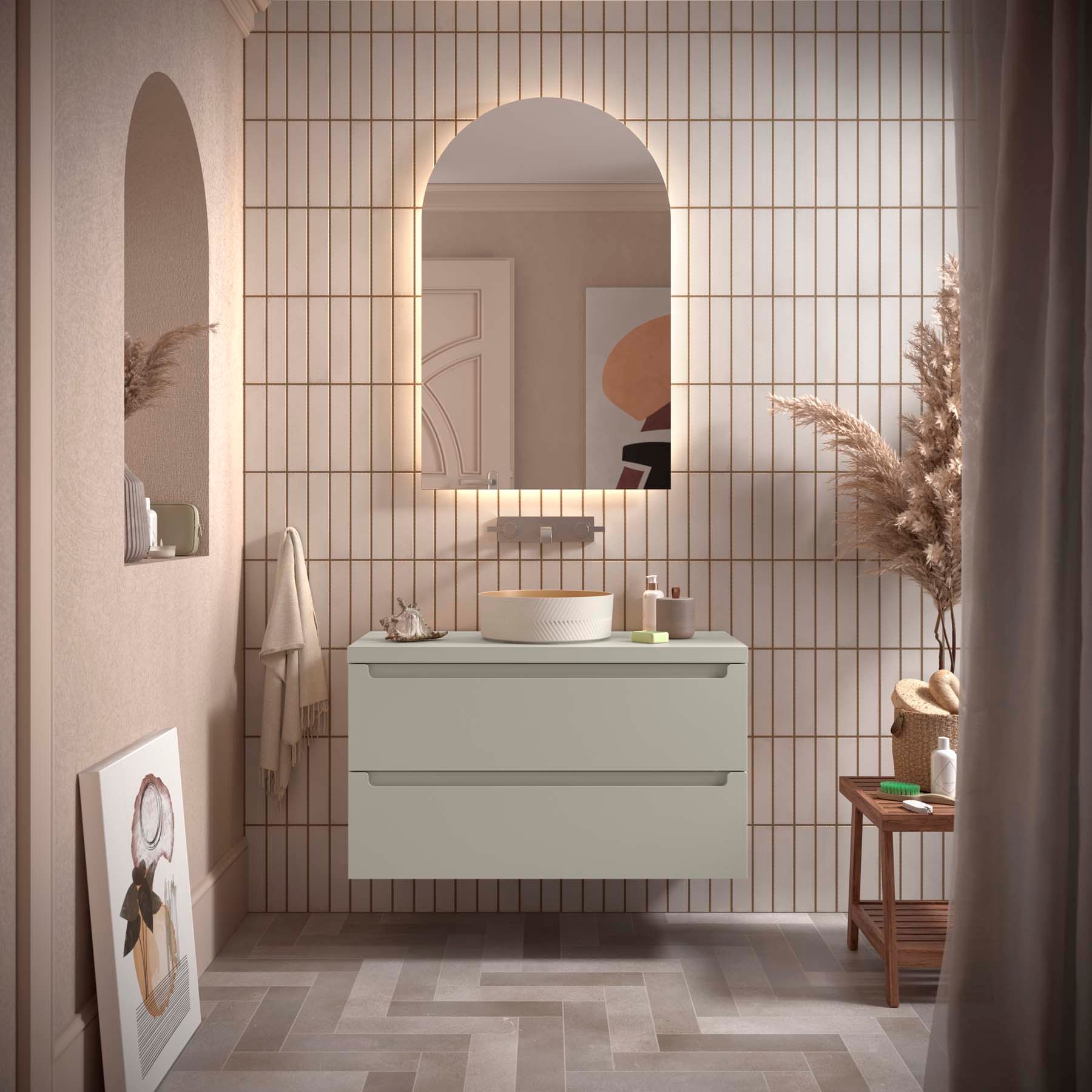 Mobilier de salle de bain à 2 tiroirs Monterrey 1000 Moon Grey +  Vasque IBERIA EN PORCELAINE BLANCHE 100CM