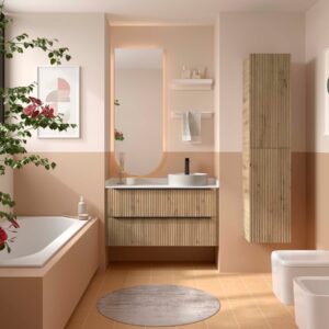 BIBA 1000 meubles de salle de bain à 2 tiroirs Oak Montana + Vasque IBERIA EN PORCELAINE BLANCHE 100CM