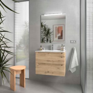 Mobilier de salle de bain Monterrey 600, 2 tiroirs, chêne du Montana + Vasque IBERIA EN PORCELAINE BLANCHE 60CM