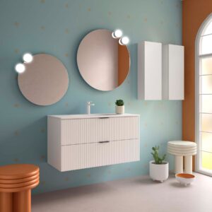 Meuble salle de bain BIBA 1000 2 tiroirs métalliques avec frein WHITE COTTON 989 x 540 x 450 mm + Vasque IBERIA EN PORCELAINE BLANCHE 100CM