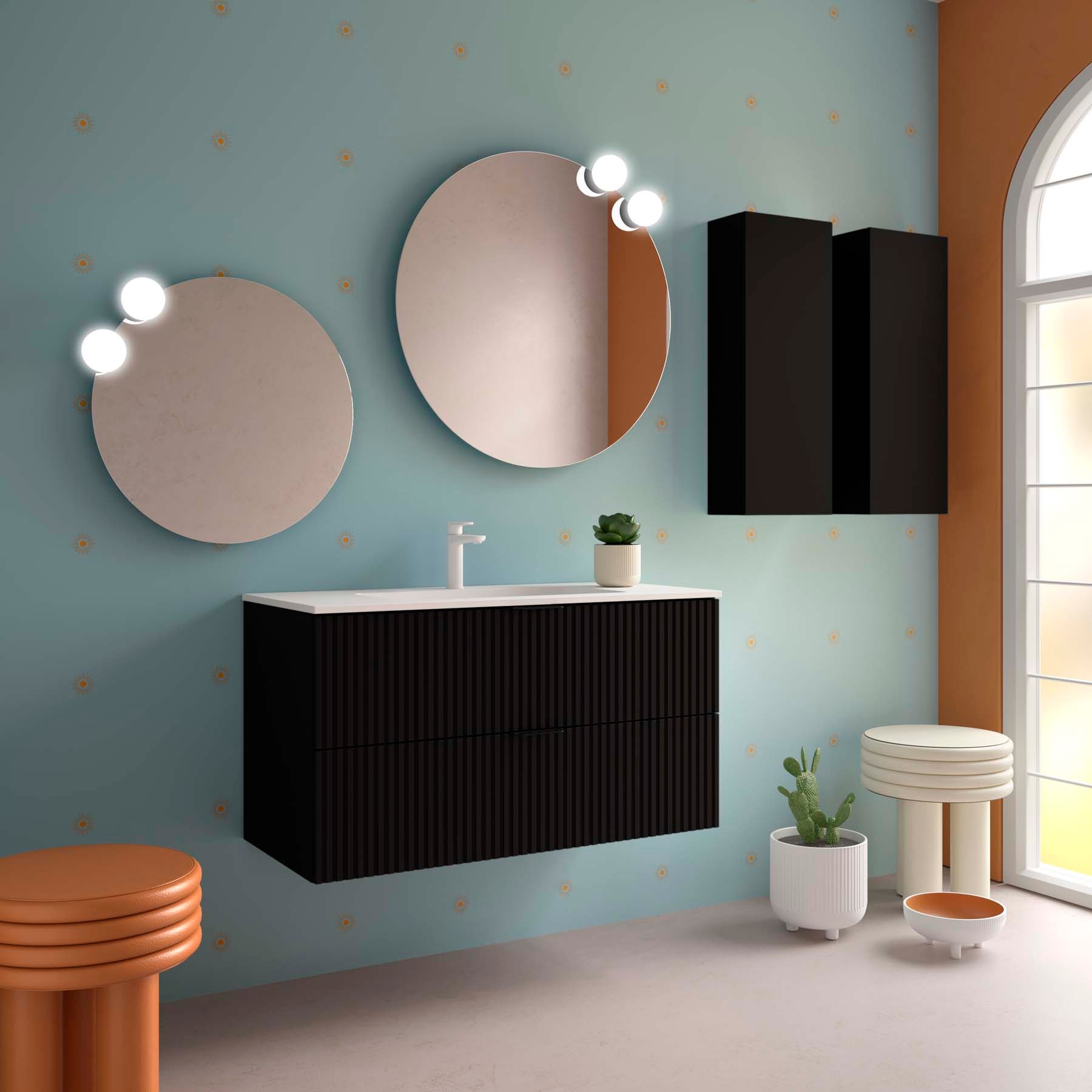 Meuble salle de bain BIBA 1000 2 tiroirs métalliques avec frein BLACK VELVET 989 x 540 x 450 mm + Vasque IBERIA EN PORCELAINE BLANCHE 100CM