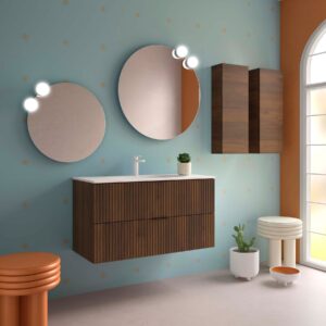 Meuble salle de bain BIBA 1000 2 tiroirs métalliques avec frein NOYER MAYA 989 x 540 x 450 mm + Vasque IBERIA EN PORCELAINE BLANCHE 100CM
