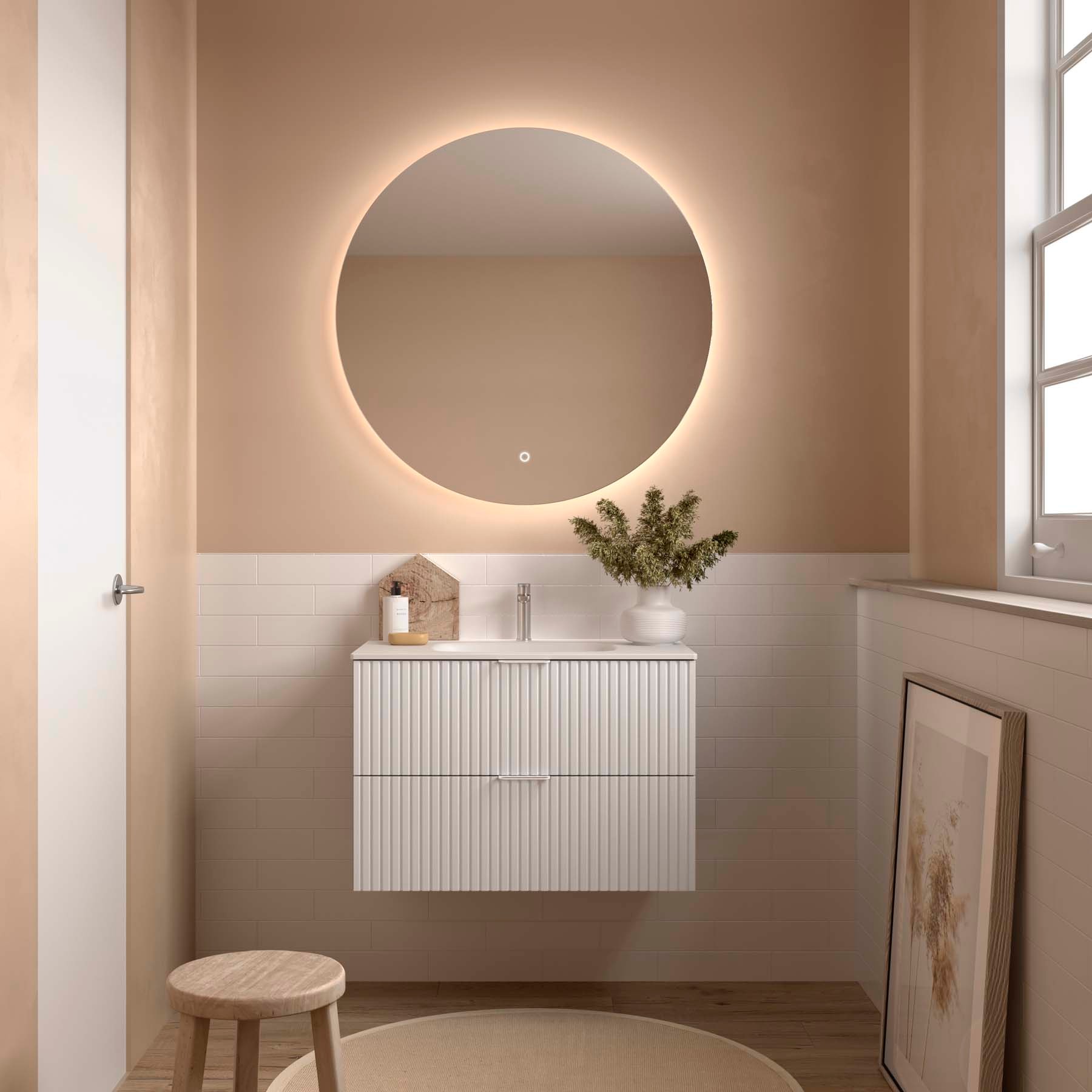 Meuble salle de bain BIBA 800 2 tiroirs métalliques avec frein WHITE COTTON 798 x 540 x 450 mm + Vasque IBERIA EN PORCELAINE BLANCHE 80CM