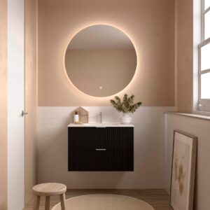 Meuble salle de bain BIBA 800 2 tiroirs métalliques avec frein BLACK VELVET 798 x 540 x 450 mm + Vasque IBERIA EN PORCELAINE BLANCHE 80CM