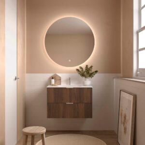 Meuble salle de bain BIBA 800 2 tiroirs métalliques avec frein NOYER MAYA 798 x 540 x 450 mm + Vasque IBERIA EN PORCELAINE BLANCHE 80CM
