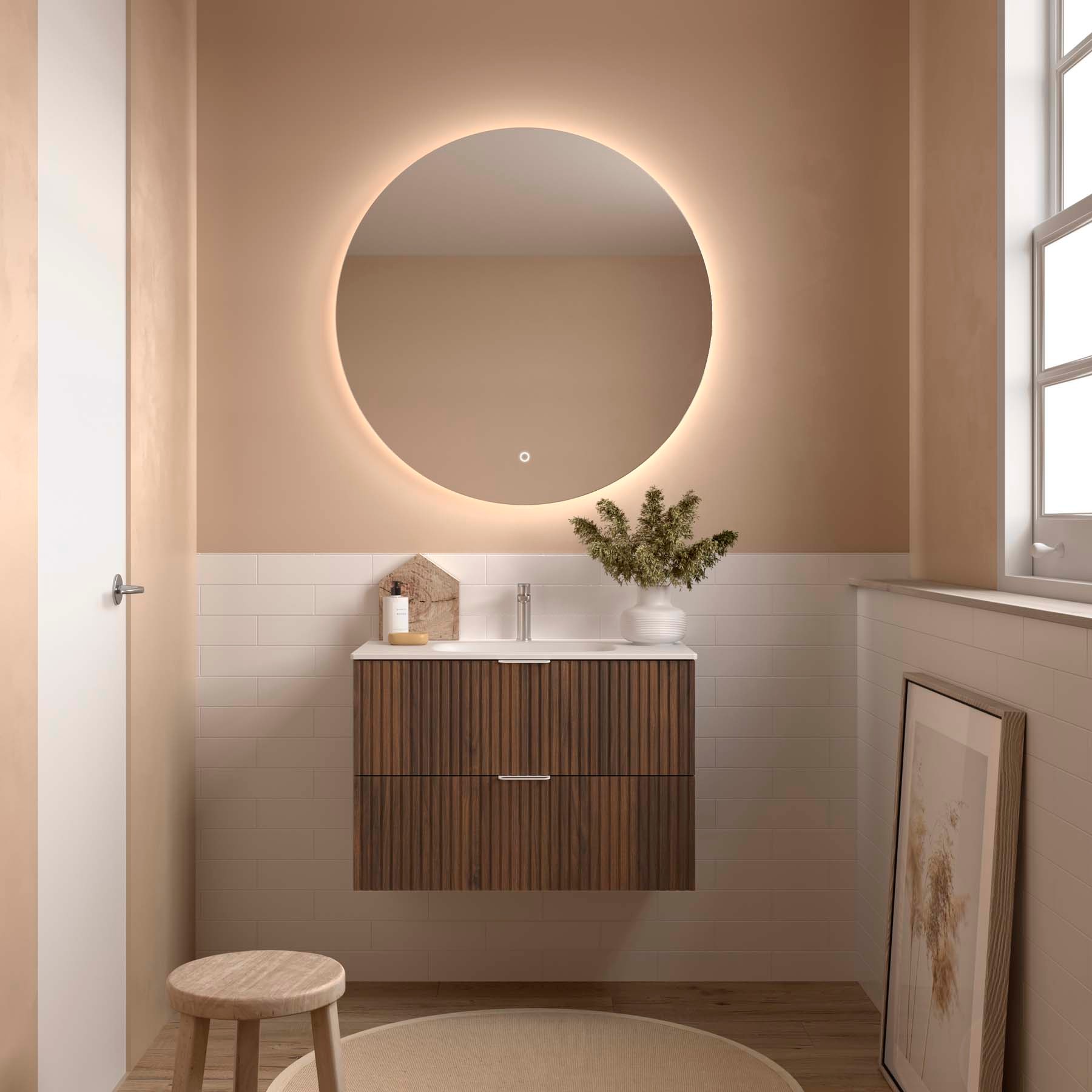 Meuble salle de bain BIBA 800 2 tiroirs métalliques avec frein NOYER MAYA 798 x 540 x 450 mm + Vasque IBERIA EN PORCELAINE BLANCHE 80CM