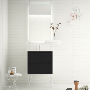 Meuble MONTERREY 600 2 tiroirs métalliques BLACK VELVET 598 x 540 x 450 mm + Vasque IBERIA EN PORCELAINE BLANCHE 60CM