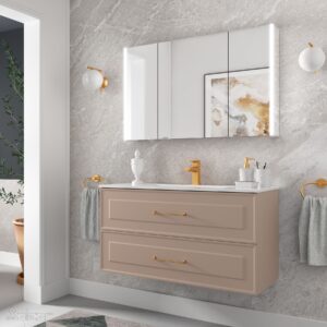 Meuble RENOIR 1000 2 tiroirs métalliques MACHIATTO 997 x 540 x 450 mm + Vasque IBERIA EN PORCELAINE BLANCHE 100CM