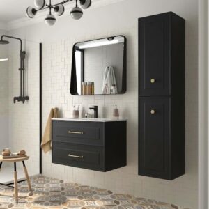 Meuble RENOIR 800 2 tiroirs métalliques BLACK VELVET 797 x 540 x 450 mm + Vasque IBERIA EN PORCELAINE BLANCHE 80CM