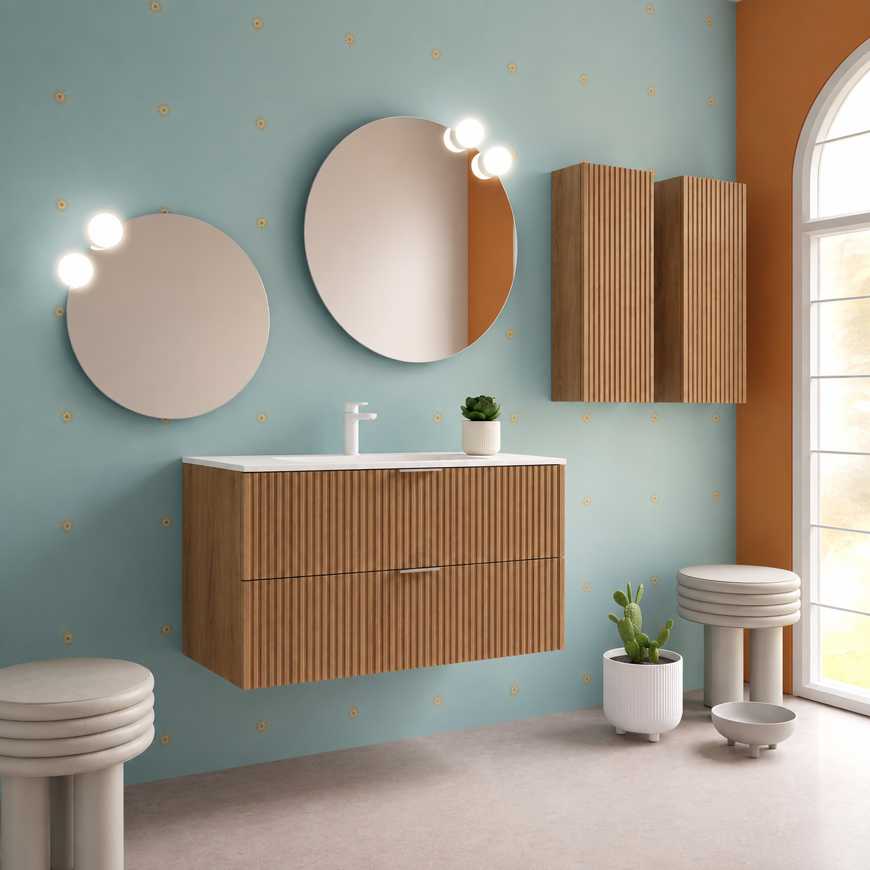 Meuble de salle de bain BIBA 1000 2 tiroirs métalliques à fermeture amortie AFRICAN OAK 598 x 540 x 450 mm +  Vasque IBERIA EN PORCELAINE BLANCHE 100CM