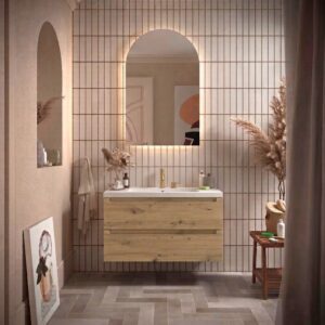 Mobilier de salle de bain Monterrey 1000 2 tiroirs Montana Oak + Vasque IBERIA EN PORCELAINE BLANCHE 100CM