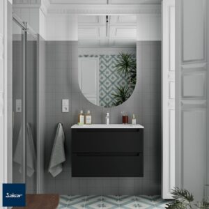 Meuble MONTERREY 800 2 tiroirs métalliques BLACK VELVET 797 x 540 x 450 mm + Vasque IBERIA EN PORCELAINE BLANCHE 80CM