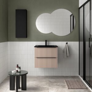 Meuble salle de bain BIBA 600 2 tiroirs métalliques avec frein MACCHIATO 598 x 540 x 450 mm + Vasque IBERIA EN PORCELAINE BLANCHE 60CM