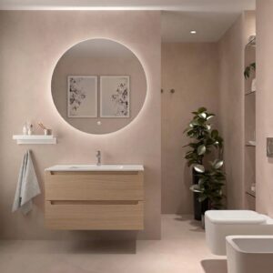 Mobilier de salle de bain Monterrey 800 2 tiroirs Chêne du Montana + Vasque IBERIA EN PORCELAINE BLANCHE 80CM