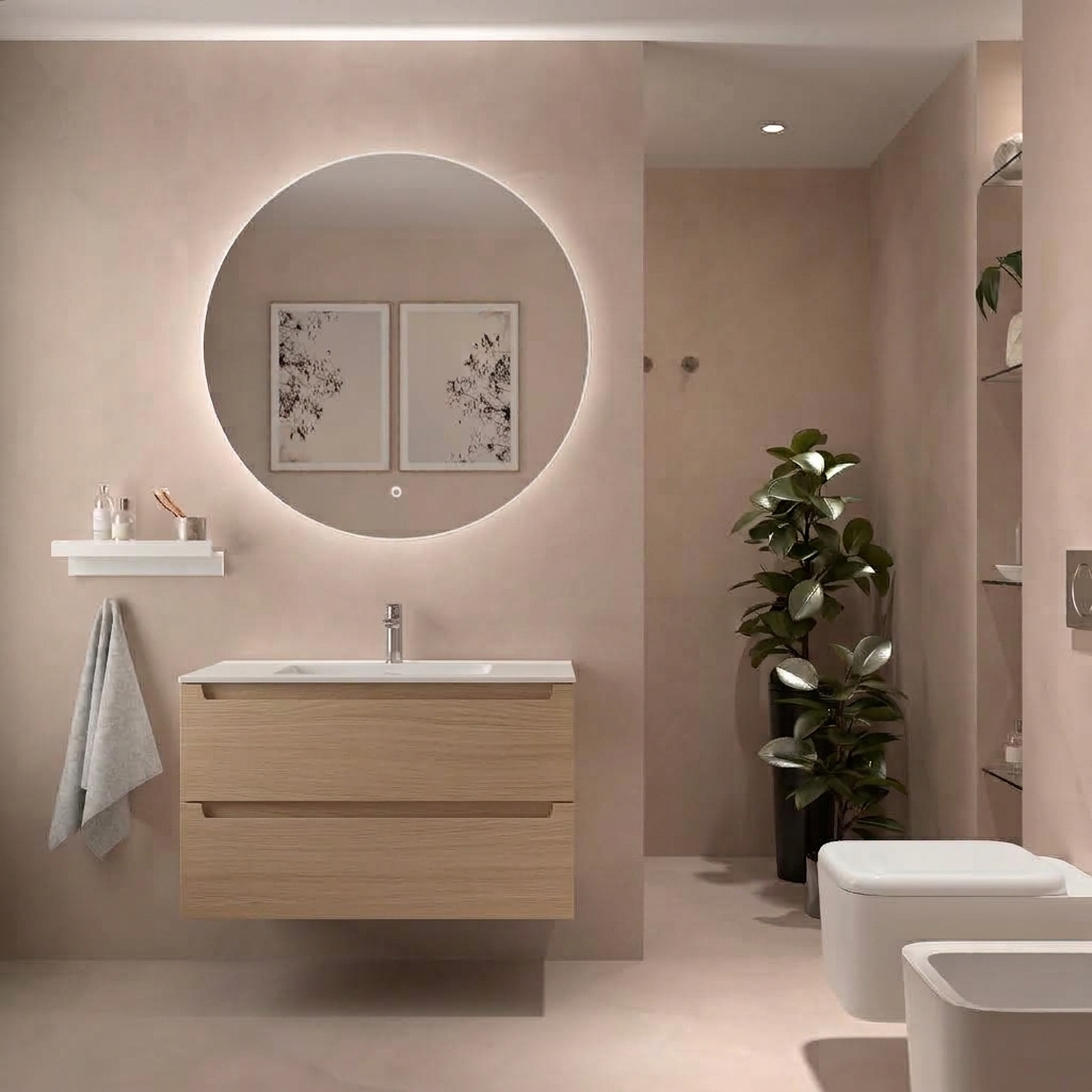Mobilier de salle de bain Monterrey 800 2 tiroirs Chêne du Montana + Vasque IBERIA EN PORCELAINE BLANCHE 80CM