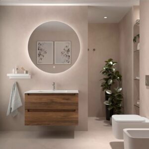 Meuble salle bain MONTERREY 800 2 tiroirs métallique NOYER MAYA 797 x 540 x 450 mm + Vasque IBERIA EN PORCELAINE BLANCHE 100CM